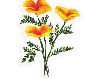 Poppies Sticker, Native California Poppy, Decal, California Wildflower Art, Decorative Sticker for Waterbottle, Souvenir and Gift