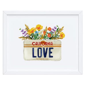 California Love, License Plate, California Wildflowers, With Sagebrush, Wall Art, Art Print, California Souvenir, Moving, Gift, 11x14, 8x10