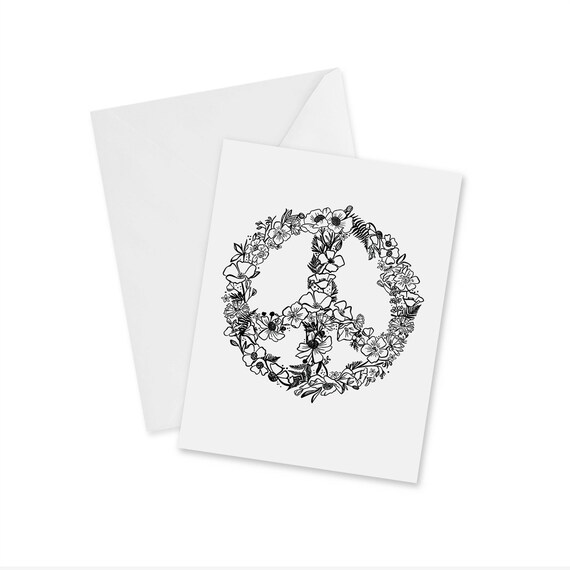 Floral Silhouette Souvenir Flower Illustration Art Print 8x10 Wildflower Peace Sign California Wall Art Minimalist