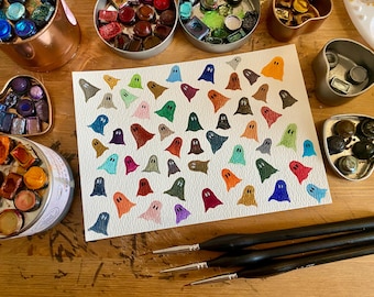 Niedliche Geister Aquarell irisierend A5 Kunst