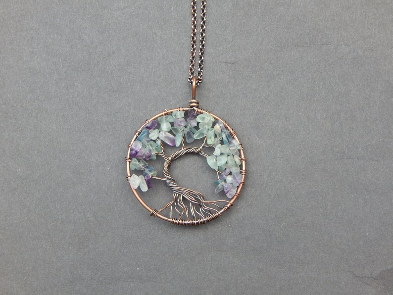 Wire Wrapped Fluorite Necklace Fluorite Wire Wrapped Necklace Fluorite Necklace Fluorite Pendant Fluorite Fluorite Crystal Necklace