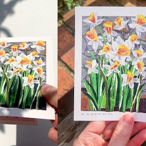 Postal "Qué bueno verte, narcisos"