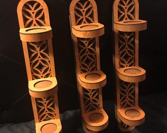 Applique murale à 3 niveaux pour bougie chauffe-plat à DEL - cerisier/noyer deux tons