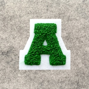 SMALL Varsity Letter Chenille Felt Patch 2&quot; Kelly Green/White