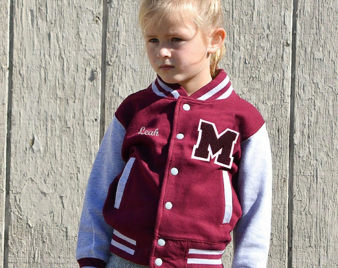 Personalized Sweatshirt Kids Varsity Jacket BURGUNDY/GREY