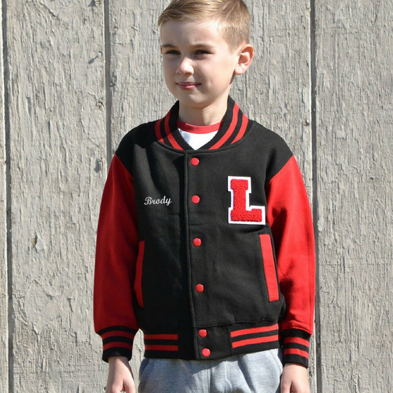 Personalized Kids Varsity Jacket BLACK/RED RED Letter Etsy