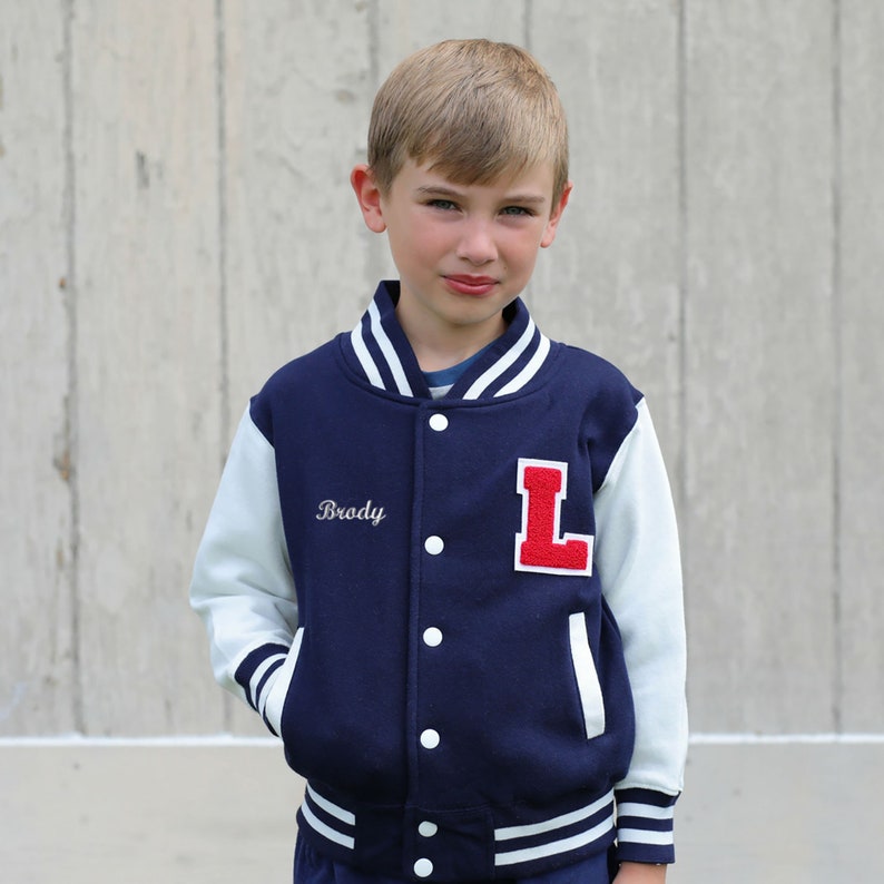 Personalized Kids Varsity Jacket NAVY/WHITE RED Letter Etsy
