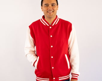 Chamarra Universitaria Roja Con Blanco Sudadera Para Adulto