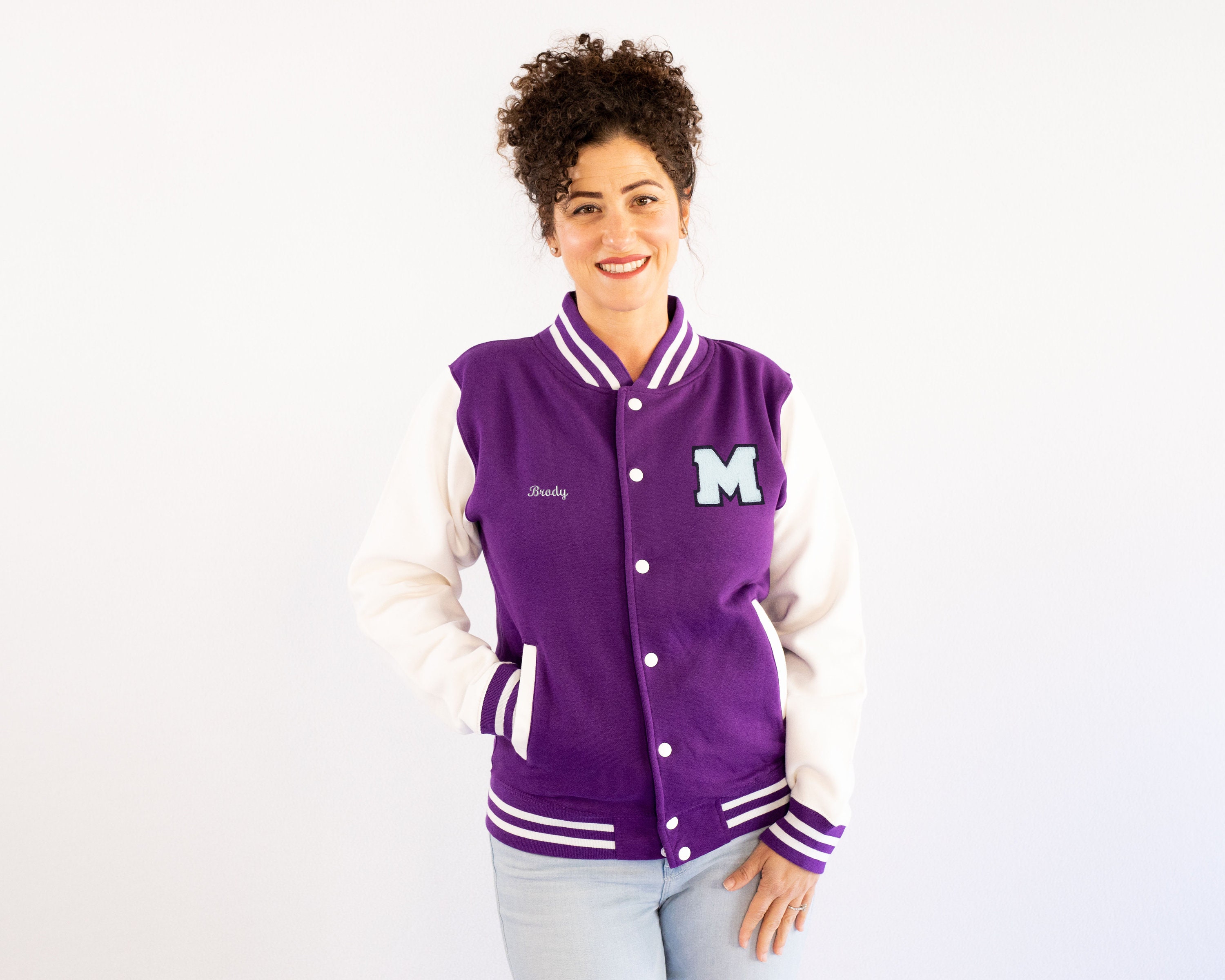 Women's Purple & White Letterman Baseball Jacket