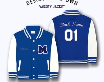 Personalized Kids Sweatshirt Varsity Jacket ROYAL BLUE/WHITE + Royal Blue Letter