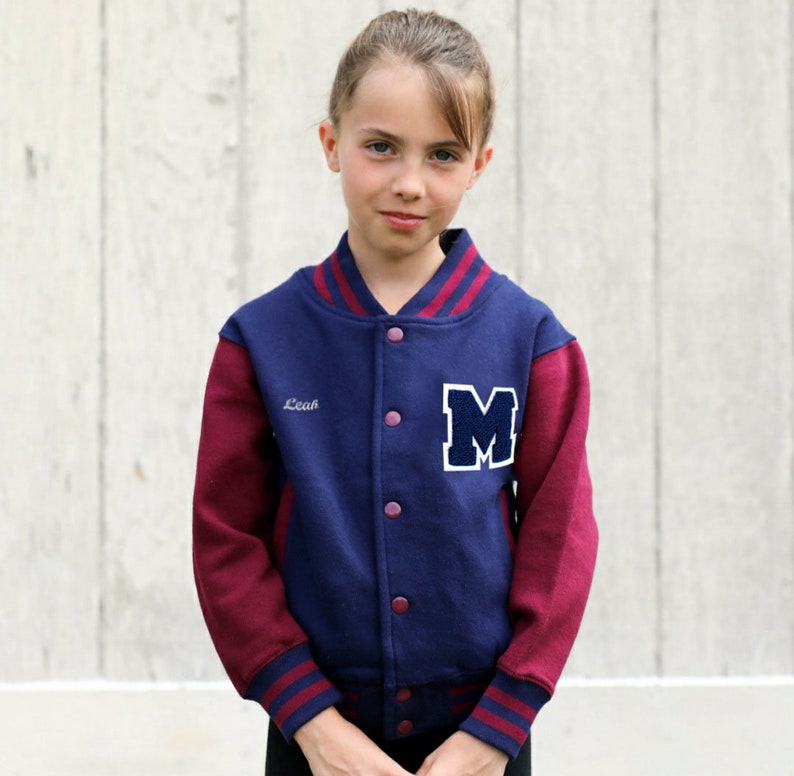 Personalized Kids Varsity Jacket NAVY/ BURGUNDY NAVY White Etsy