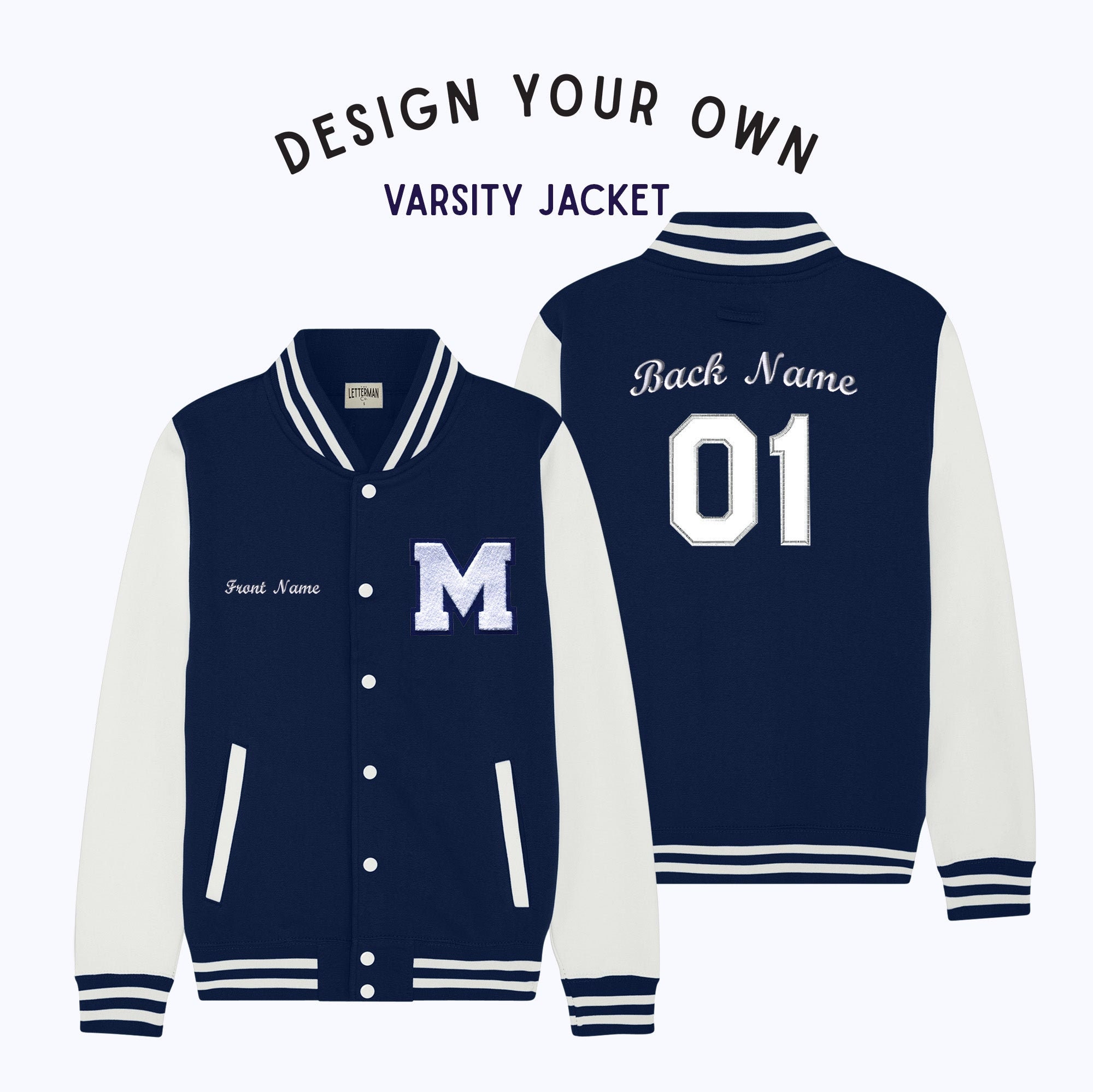 Personalized Adult Sweatshirt Varsity Jacket NAVY/WHITE - Etsy