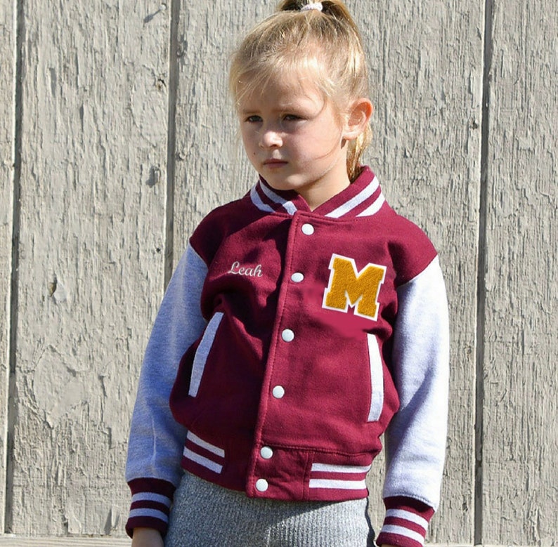 Personalized Kids Varsity Jacket BURGUNDY/GRAY YELLOW Gold Etsy