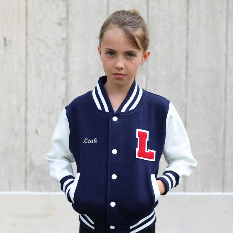 Personalized Kids Varsity Jacket NAVY/WHITE RED Letter Etsy