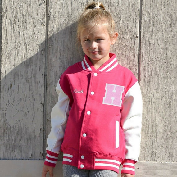 Personalized Kids Varsity Jacket Pink/White + Soft Pink Letter