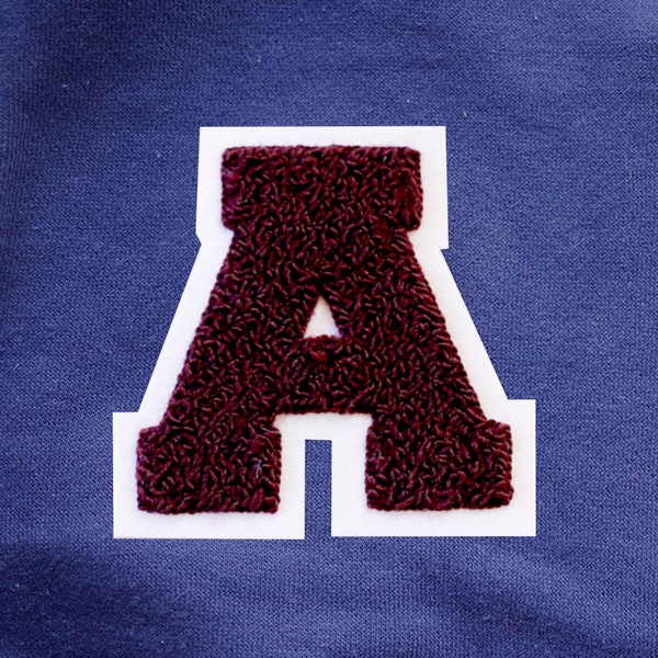 MEDIUM Varsity Letter Chenille Felt Patch 3.5" Maroon Burgundy/ White