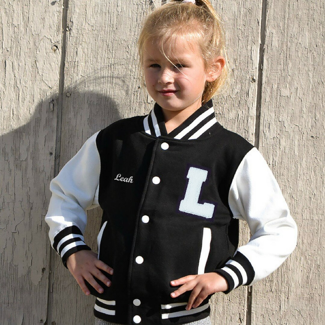 Personalized Kids Varsity Jacket BLACK/WHITE WHITE Black - Etsy