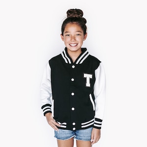 Sudadera infantil personalizada, chaqueta universitaria, color NEGRO/BLANCO + letra blanca