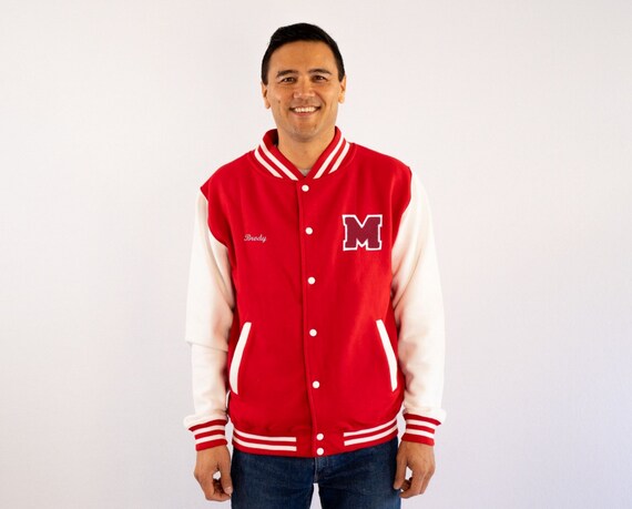 Personalized Adult Varsity Jacket Red/White + Red Letter