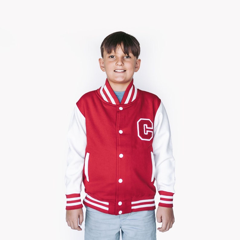 Personalized Kids Sweatshirt Varsity Jacket RED/WHITE