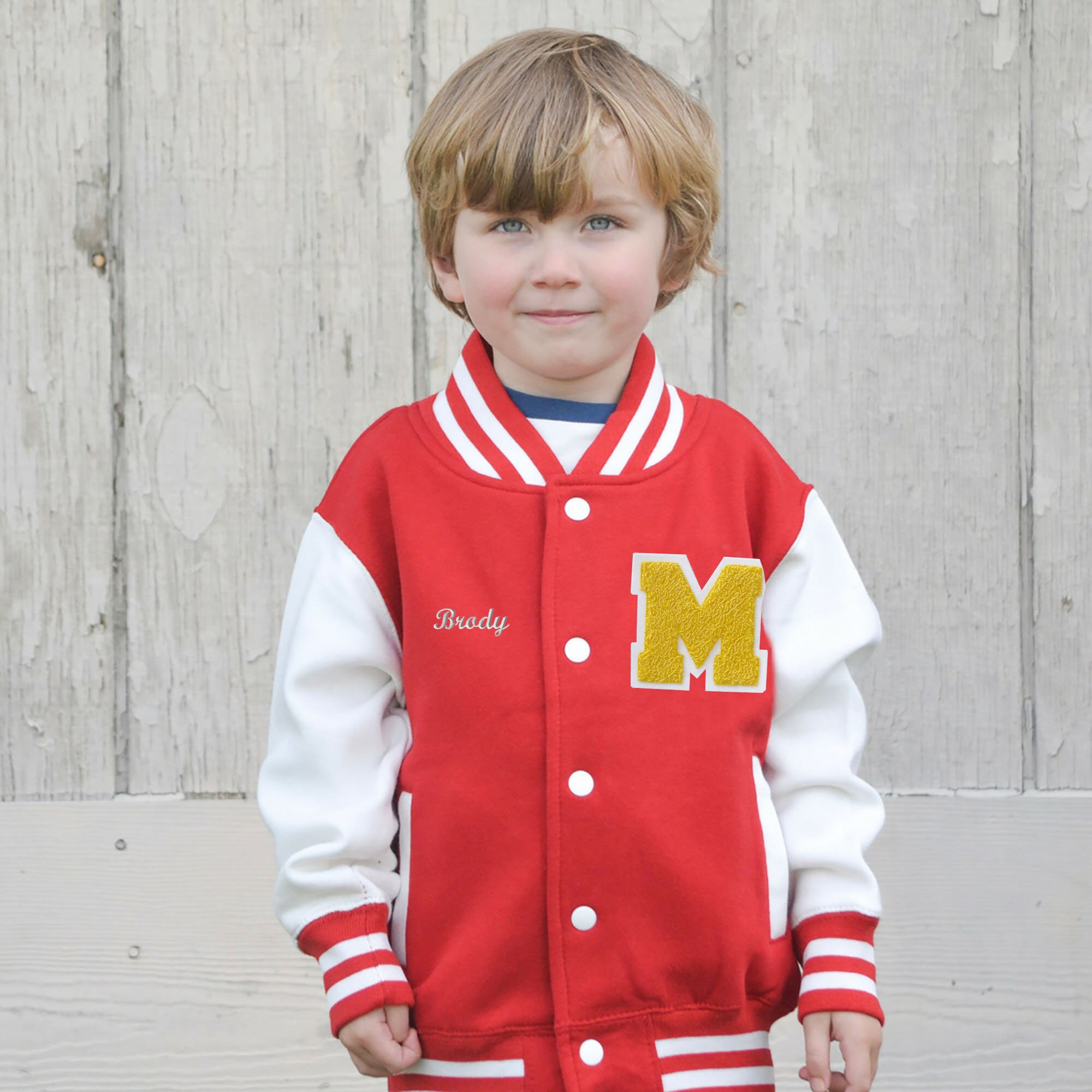 Personalized Kids Varsity Jacket RED/WHITE Gold/white Letter - Etsy