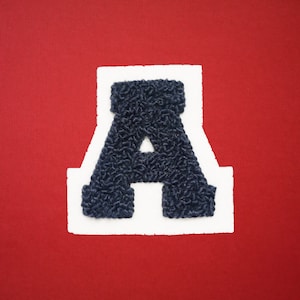 SMALL Varsity Letter Chenille Felt Patch 2&quot; Navy/White
