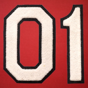 X-LARGE Varsity Number Chenille Felt Patch 6&quot; White/ Black