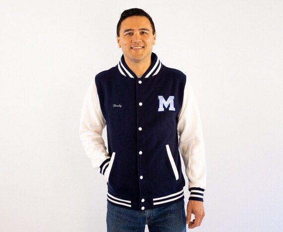 Personalized Adult Varsity Jacket Navy/White + White Letter