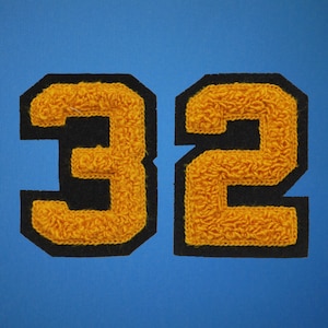 MEDIUM Varsity Number Chenille Felt Patch 3&quot; Gold/ Black
