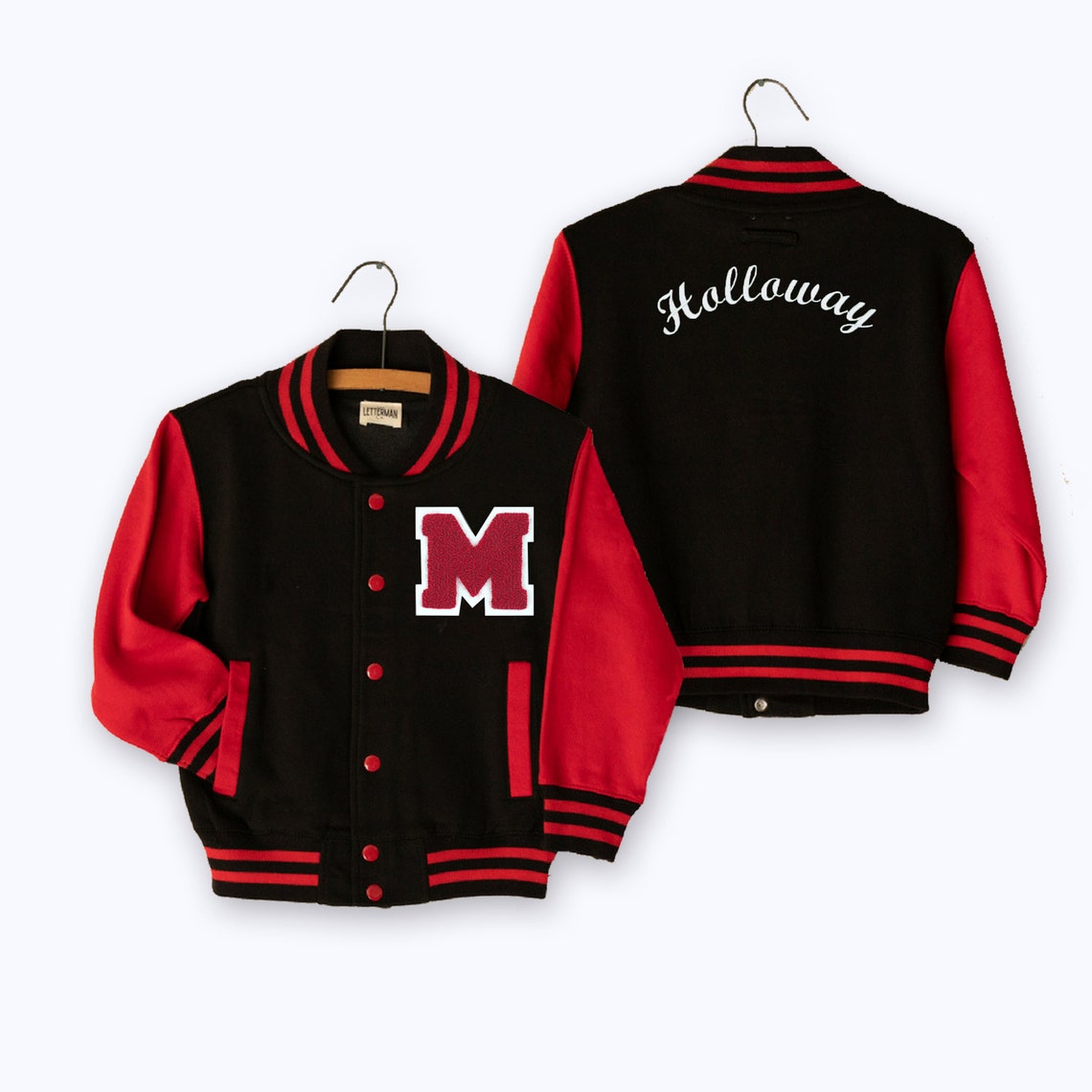 Personalized Kids Varsity Jacket BLACK/RED RED Letter | Etsy