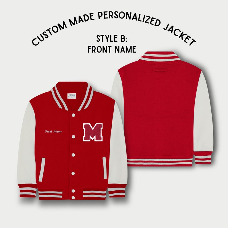 Personalized Kids Sweatshirt Varsity Jacket RED/WHITE