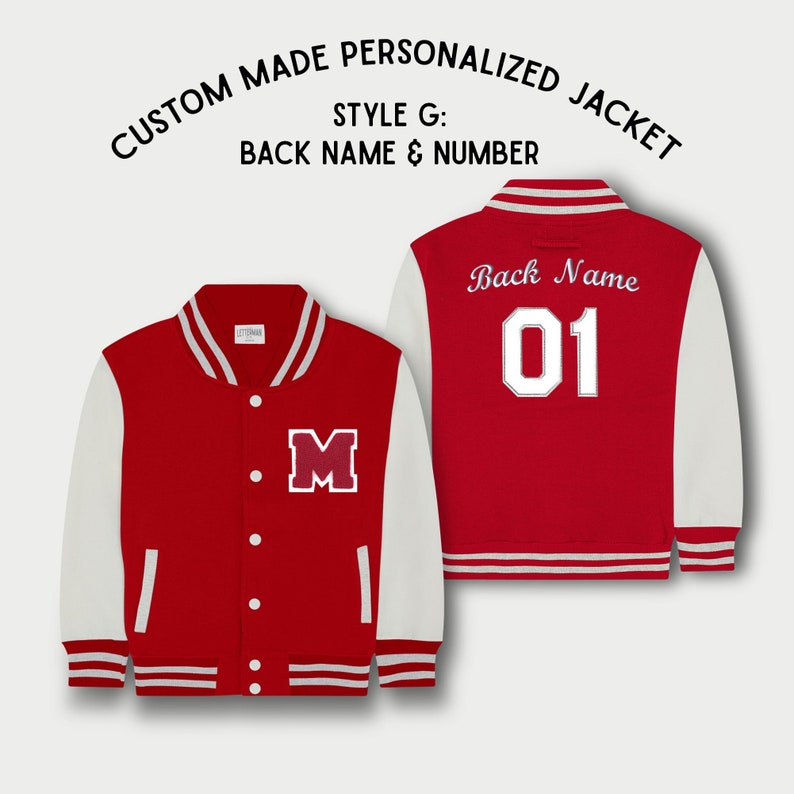 Personalized Kids Sweatshirt Varsity Jacket RED/WHITE