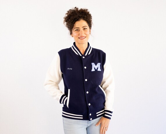 navy blue letterman jacket