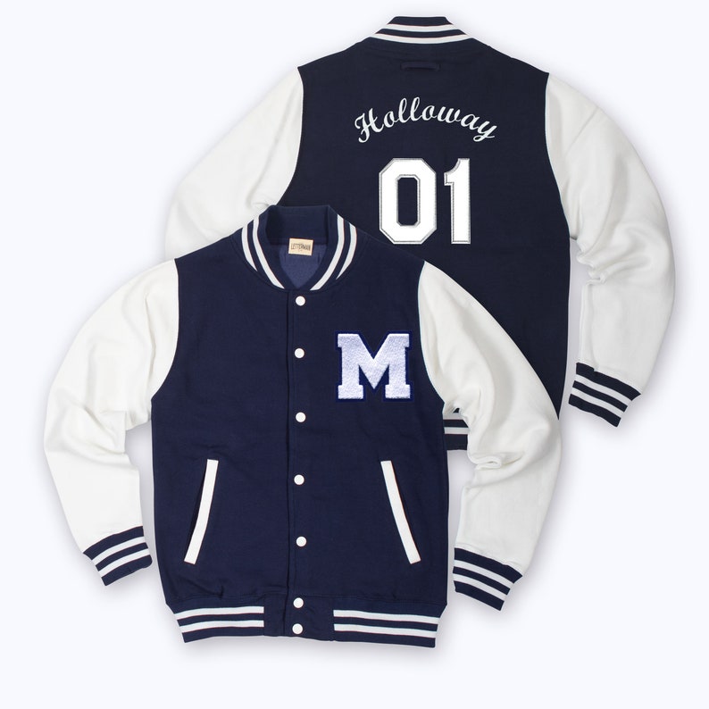 Personalized Adult Varsity Jacket NAVY/WHITE WHITE Letter - Etsy