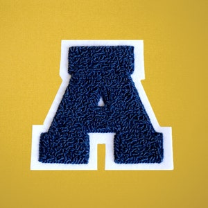 LARGE Varsity Letter Chenille Felt Patch 4.5&quot; Navy/ White