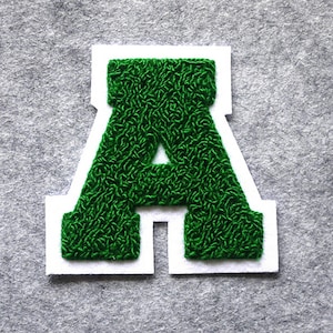 MEDIUM Varsity Letter Chenille Felt Patch 3.5&quot; Kelly Green/ White