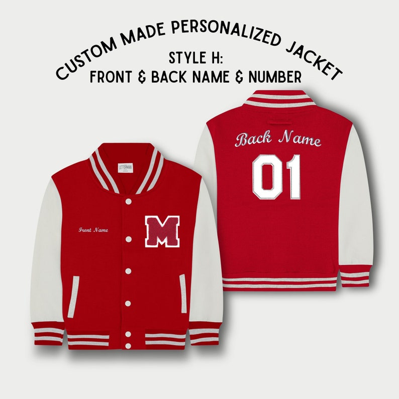 Personalized Kids Sweatshirt Varsity Jacket RED/WHITE