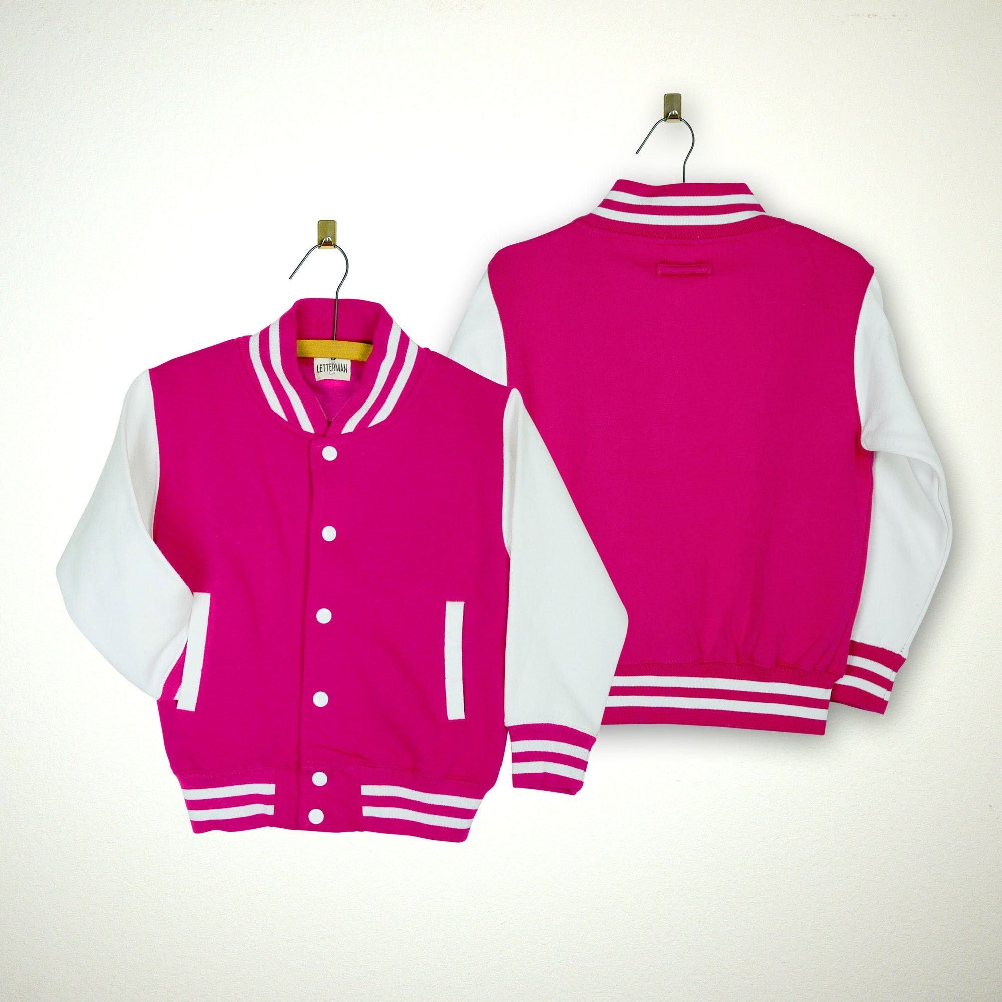 Women Pink Terry Smiley Patch Printed Varsity Jacket