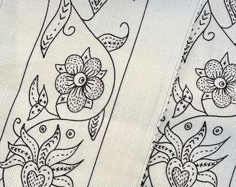 Printed Tudor/Elizabethan Linen Look Fabric To Replicate Blackwork Embroidery For Re-enactment. Cuff & Collar Size