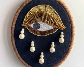 Goldwork and Beaded Eye Framed Embroidery