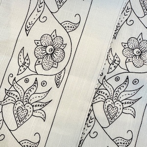 Printed Tudor/Elizabethan Linen Look Fabric To Replicate Blackwork Embroidery For Re-enactment. Cuff & Collar Size