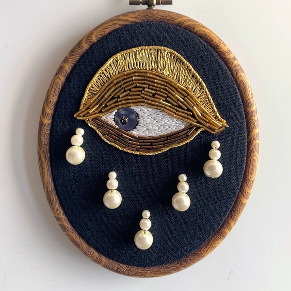 Goldwork and Beaded Eye Framed Embroidery