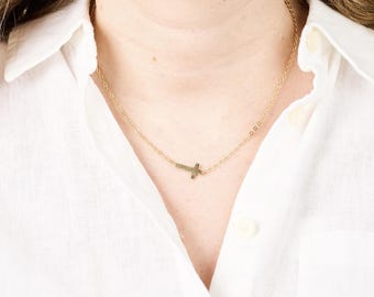 Minimalist Gold Cross Necklace, Gold Filled Christian Necklace, Dainty Faith Jewelry, Layering Cross Necklace, Gift for Women