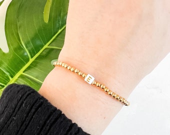 Personalized Initial Bracelet, Gold Filled Letter Bead Bracelet, Dainty Gold Bracelet, Jewelry Gift for Her, Gift for Mom, Layering Bracelet