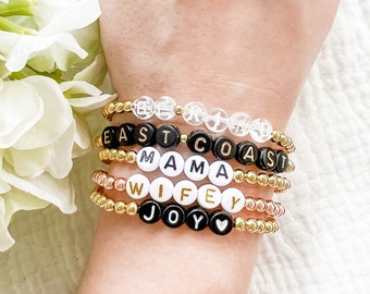 Personalized 14k Gold Bracelet, Custom Bead Bracelet, Personalized Bracelet Beads, Name Bracelet Kids, Custom Word Bracelet, Gift for Women