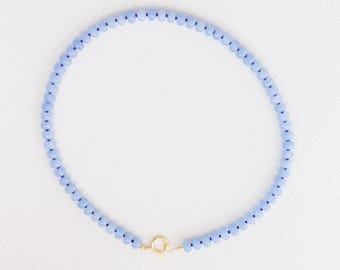 Light Blue Beaded Necklace, Coastal Blue Necklace, Minimalist Beaded Jewelry, Gold Filled Necklace, Summer Layering Necklace, Gift for Her