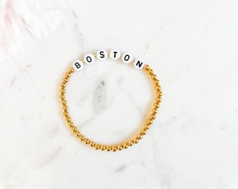 Location Gold Filled Bracelet, Gold Bead Bracelet, Custom Beaded Bracelet, Personalized Name Bracelet, Graduation Gift, Gold Jewelry for Her
