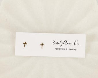 Dainty Gold Cross Earrings, Gold Filled Christian Jewelry, Tiny Cross Stud Earrings, Everyday Faith Jewelry, Gift for Her