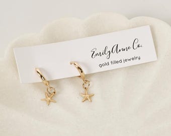 Gold Filled Starfish Huggie Earrings, Coastal Gold Hoop Earrings, Beach Jewelry, Hypoallergenic Earrings, Tarnish Resistant Gift for Her