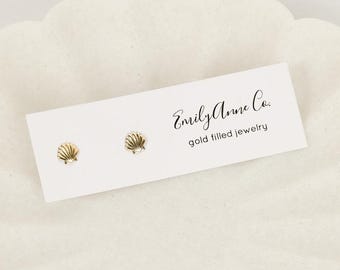 Gold Filled Seashell Stud Earrings, Coastal Gold Earrings, Beach Jewelry, Hypoallergenic Stud Earrings, Tarnish Resistant Gift for Her